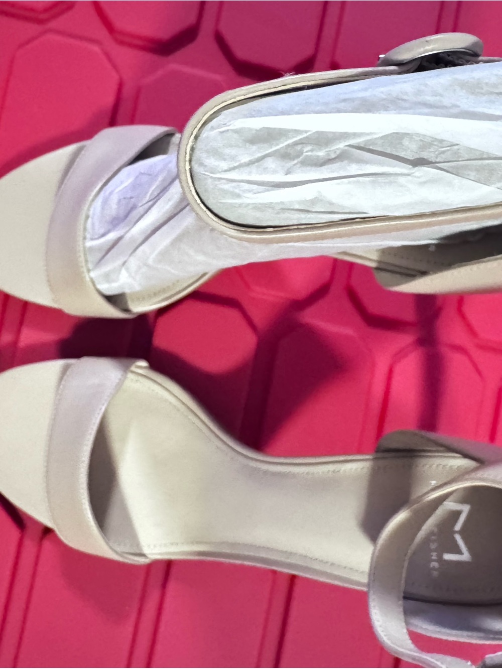 Marc Fisher Light Beige Ankle-Strap Block Heel Sandals